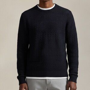 Polo Ralph Lauren Black Textured Knit Crewneck Sweater Linen Cotton Silk Unisex
